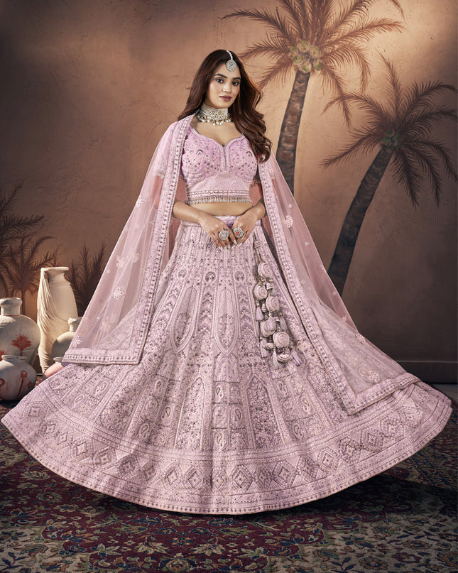 Rose Pink Georgette Embroidered Designer Lehenga Choli