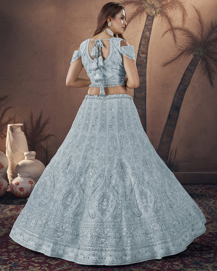 Marble Blue Georgette Embroidered Bridesmaid Lehenga Choli