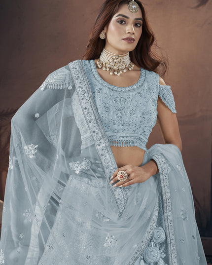 Marble Blue Georgette Embroidered Bridesmaid Lehenga Choli