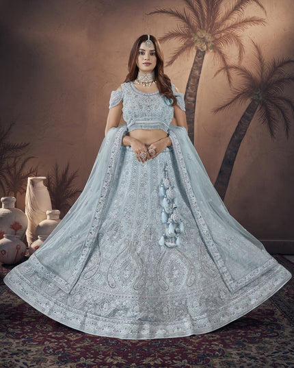 Marble Blue Georgette Embroidered Bridesmaid Lehenga Choli
