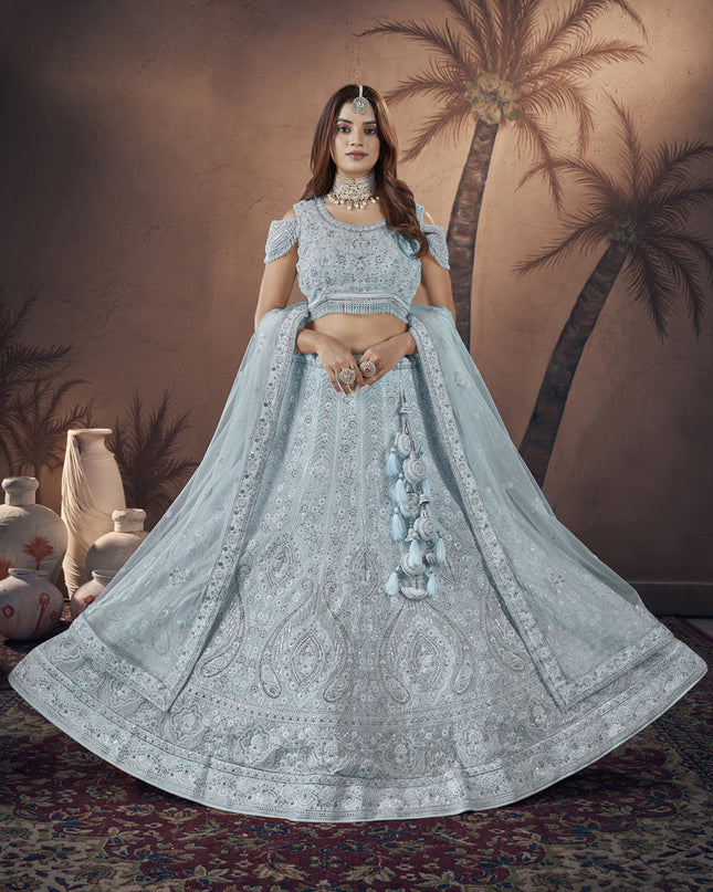 Marble Blue Georgette Embroidered Bridesmaid Lehenga Choli