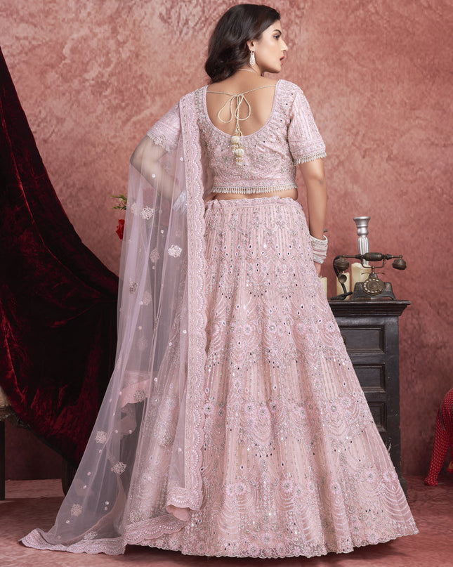 Rose Pink Net Embroidered Designer Bridesmaid Lehenga Choli Set
