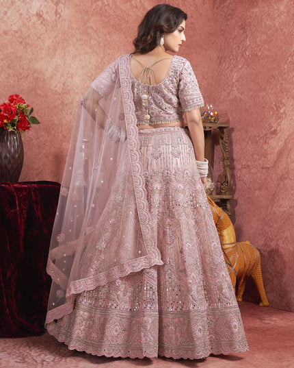 Rose Pink Net Embroidered Designer Bridesmaid Lehenga Choli Set