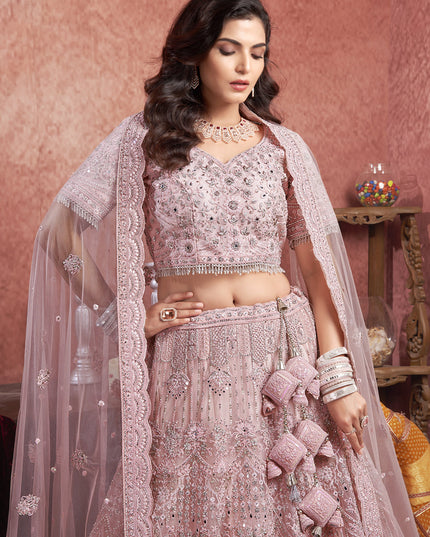 Rose Pink Net Embroidered Designer Bridesmaid Lehenga Choli Set