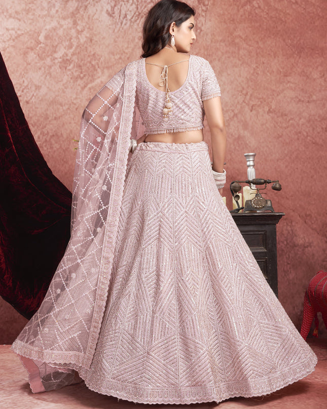 Baby Pink Net Embroidered Designer Bridesmaid Lehenga Choli Set