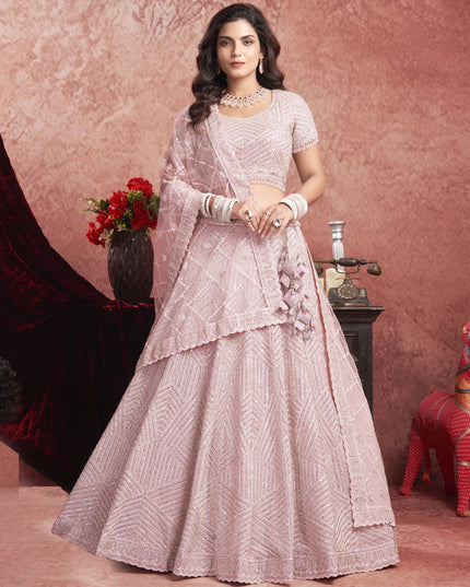 Baby Pink Net Embroidered Designer Bridesmaid Lehenga Choli Set