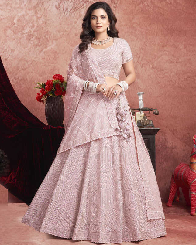 Baby Pink Net Embroidered Designer Bridesmaid Lehenga Choli Set