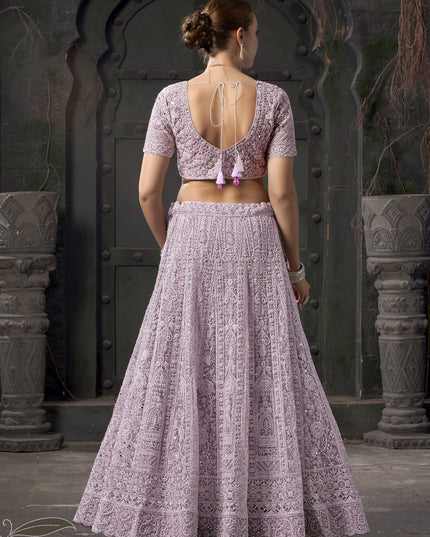 Lavender Net Embroidered Designer Bridesmaid Lehenga Choli