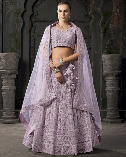 Lavender Net Embroidered Designer Bridesmaid Lehenga Choli