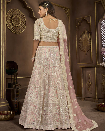Peach Net Embroidered Designer Lehenga Choli Set