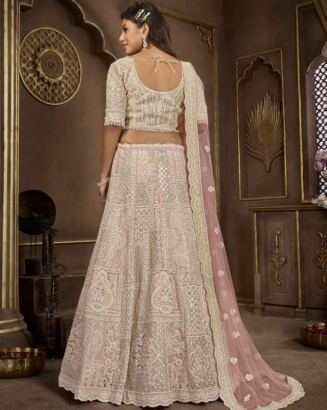 Peach Net Embroidered Designer Lehenga Choli Set