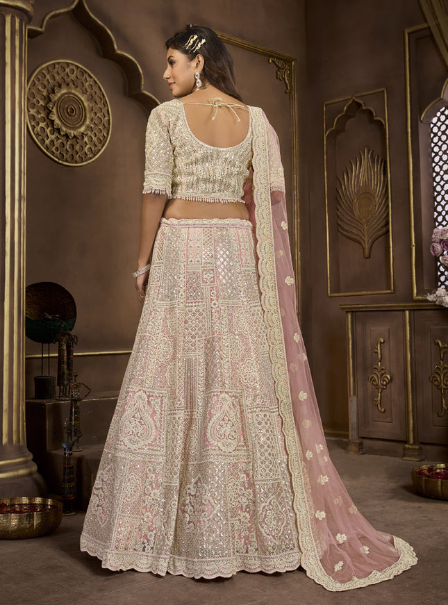 Peach Net Embroidered Designer Lehenga Choli Set