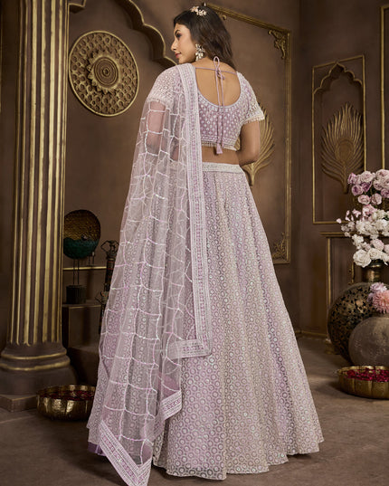 Lavender Net Embroidered Designer Lehenga Choli Set