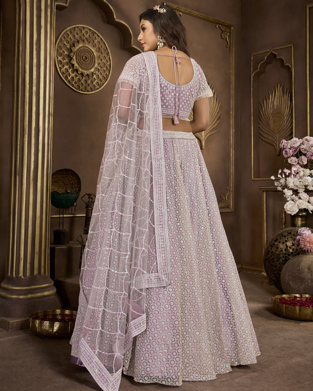 Lavender Net Embroidered Designer Lehenga Choli Set