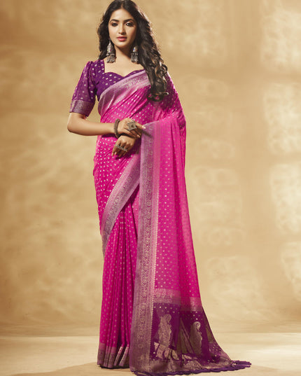 Pink Pure Georgette Woven Designer Saree