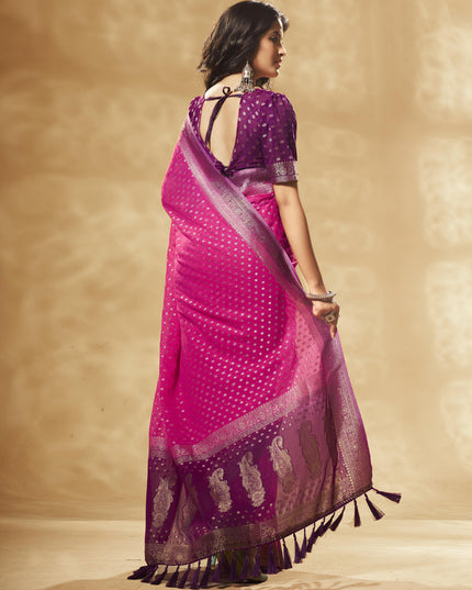 Pink Pure Georgette Woven Designer Saree