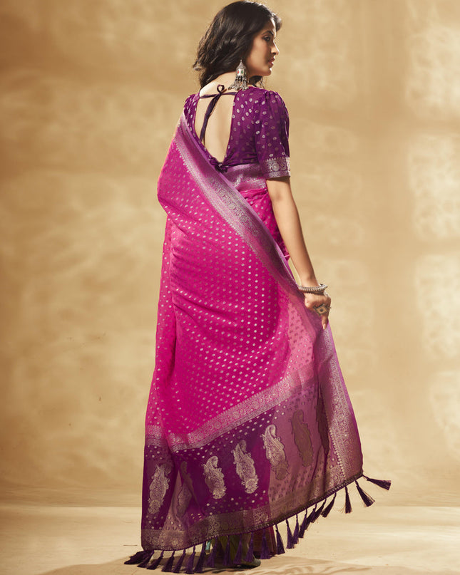 Pink Pure Georgette Woven Designer Saree
