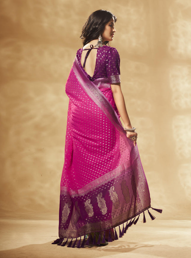 Pink Pure Georgette Woven Designer Saree