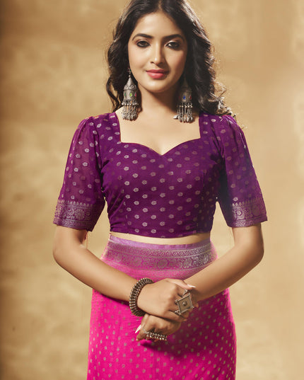 Pink Pure Georgette Woven Designer Saree
