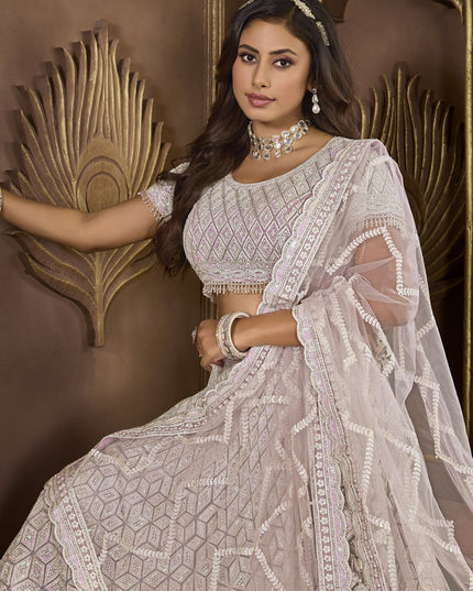 Purple Net Embroidered Designer Lehenga Choli Set