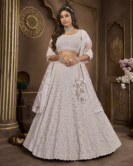 Purple Net Embroidered Designer Lehenga Choli Set