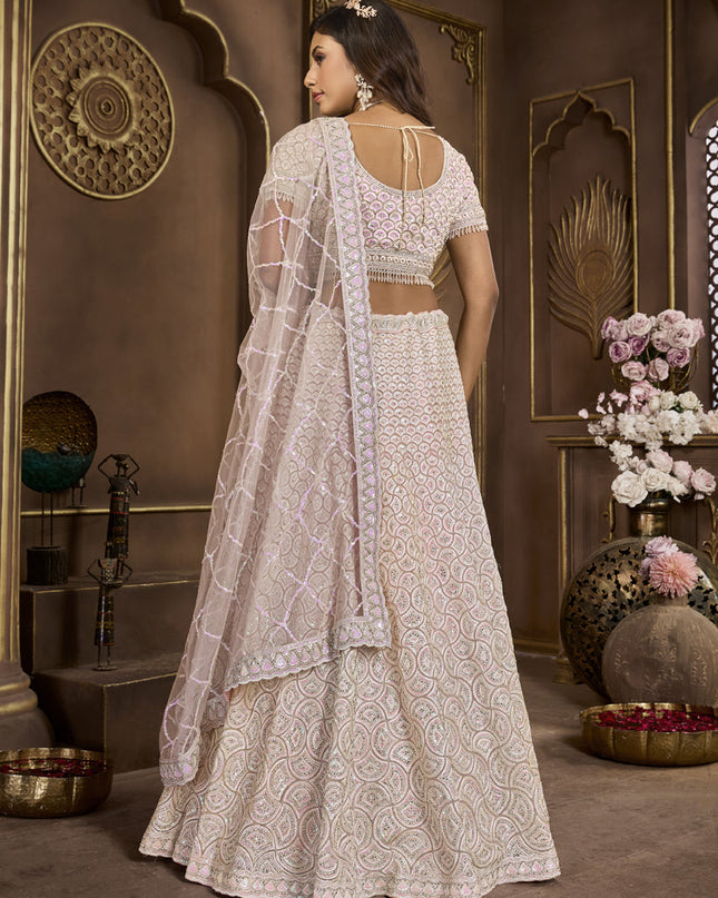 Baby Pink Net Embroidered Designer Lehenga Choli Set