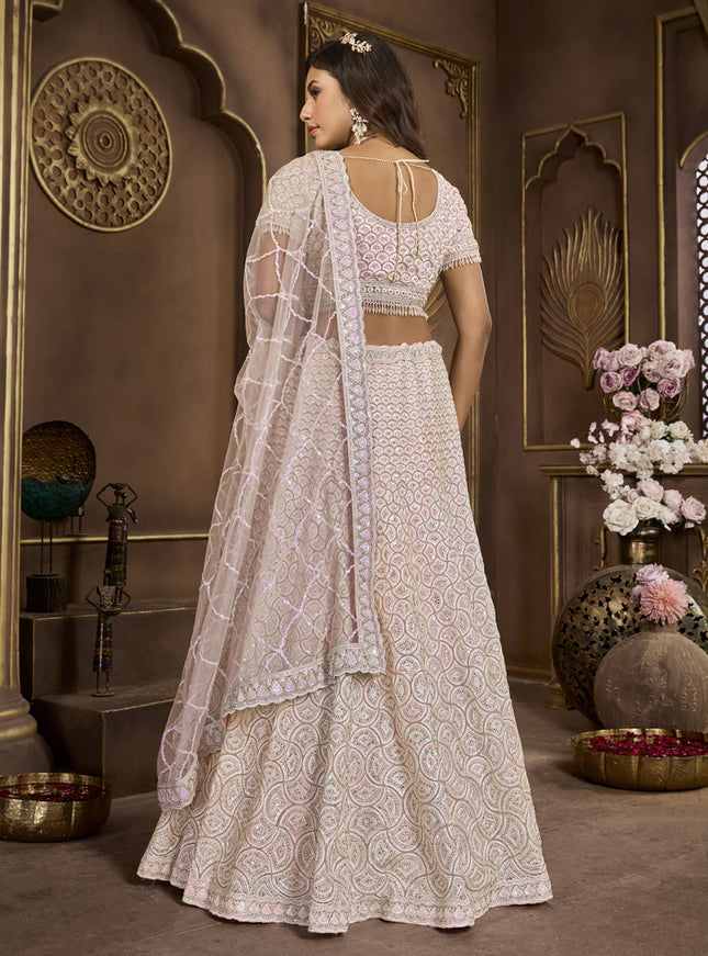 Baby Pink Net Embroidered Designer Lehenga Choli Set