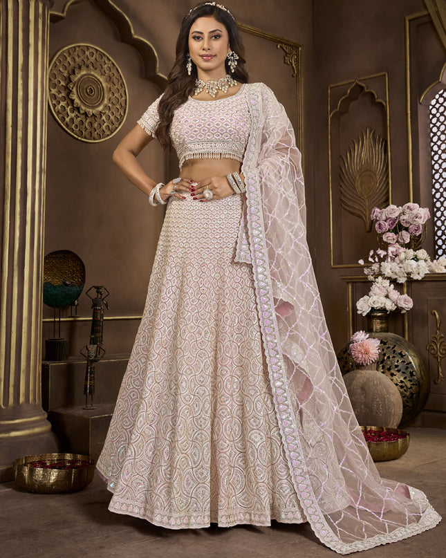 Baby Pink Net Embroidered Designer Lehenga Choli Set