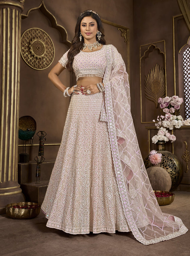 Baby Pink Net Embroidered Designer Lehenga Choli Set