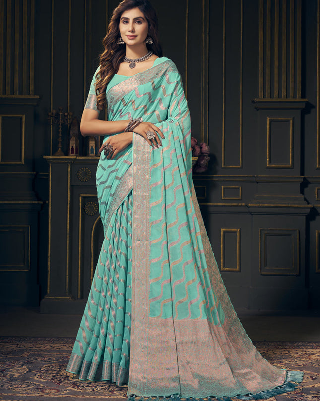 Aqua Georgette Designer Saree