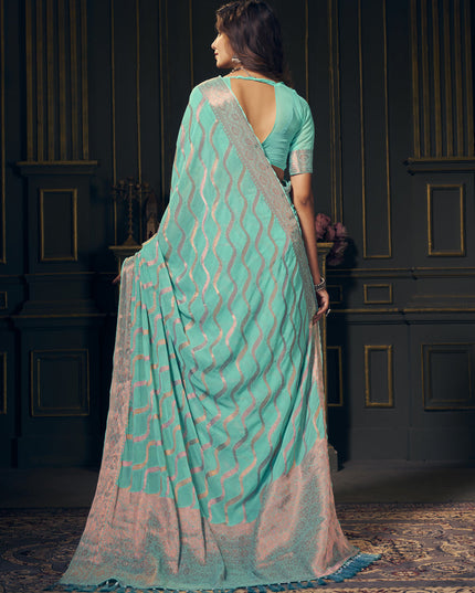 Aqua Georgette Designer Saree