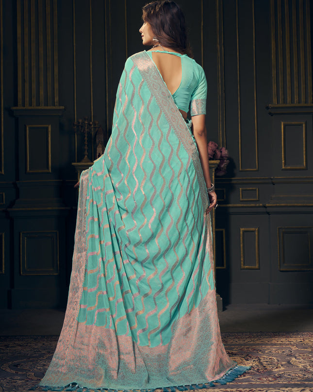 Aqua Georgette Designer Saree