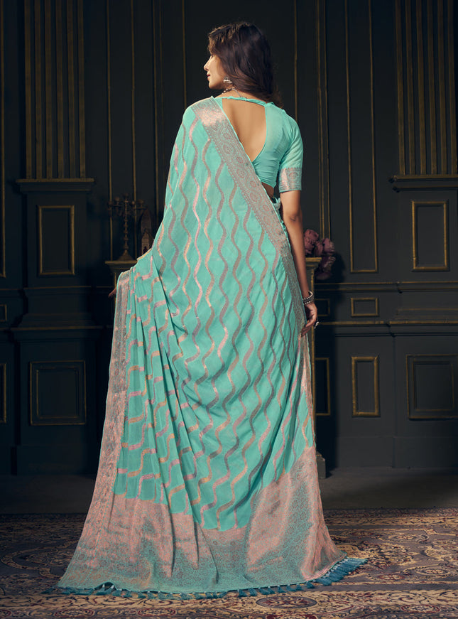Aqua Georgette Designer Saree