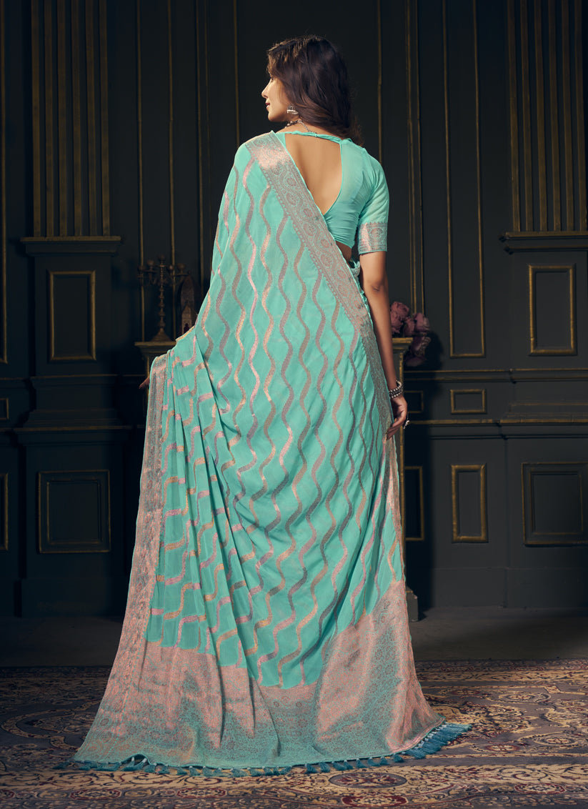 Aqua Georgette Designer Saree