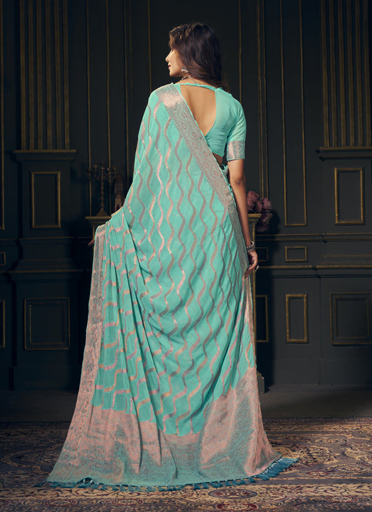 Aqua Georgette Designer Saree