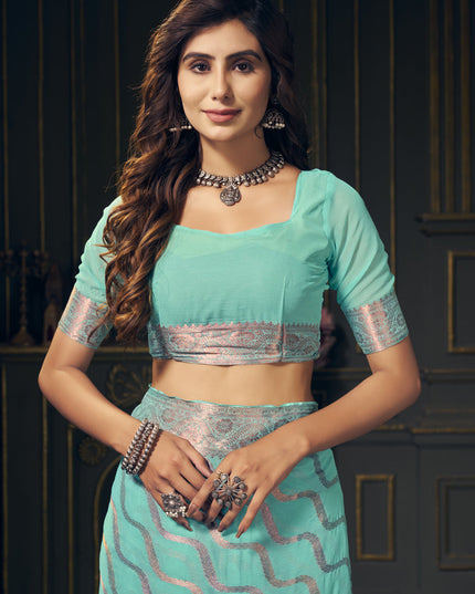 Aqua Georgette Designer Saree