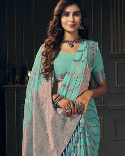 Aqua Georgette Designer Saree