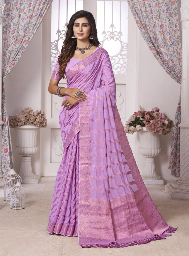 Lavender Georgette Designer Saree