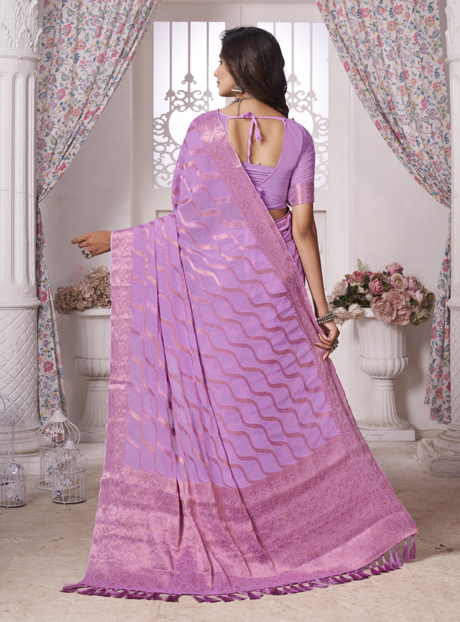 Lavender Georgette Designer Saree