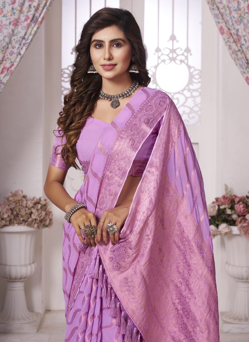 Lavender Georgette Designer Saree