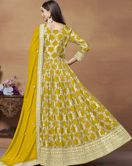 Mustard Dola Jacquard Embroidered Anarkali Suit