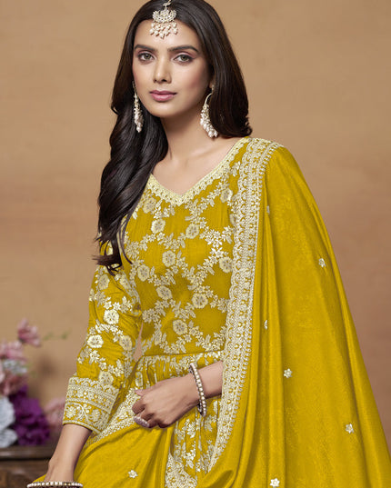 Mustard Dola Jacquard Embroidered Anarkali Suit