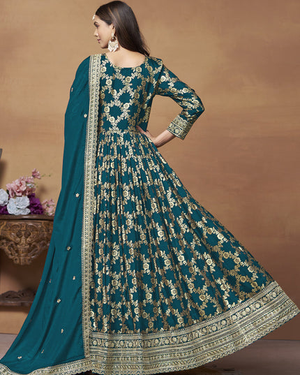 Prussian Blue Dola Jacquard Embroidered Anarkali Suit