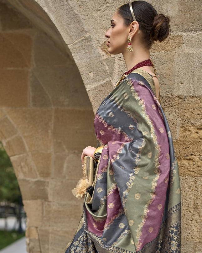 Grey Silk Printed Saree