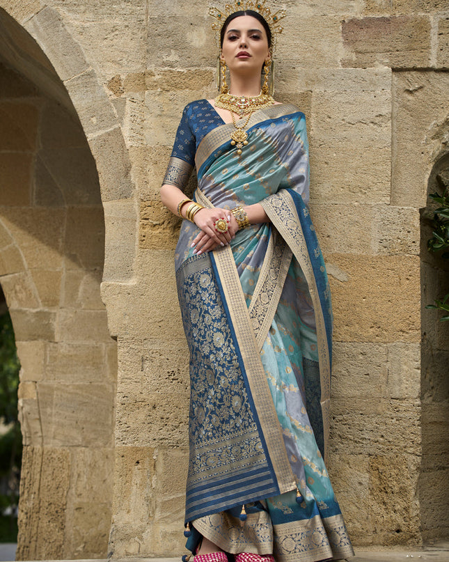 Sky Blue Silk Printed Saree