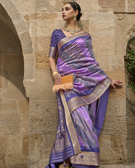 Purple Silk Printed Saree