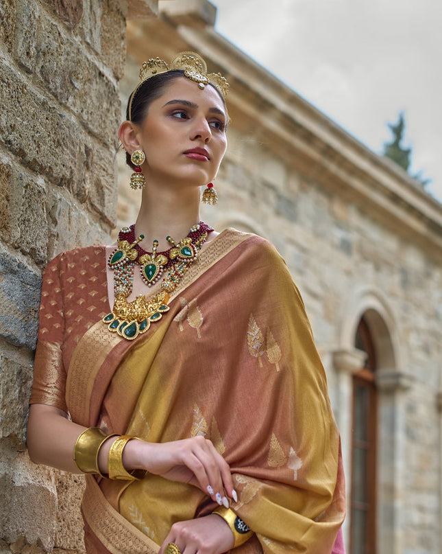 Mustard Silk Printed Saree