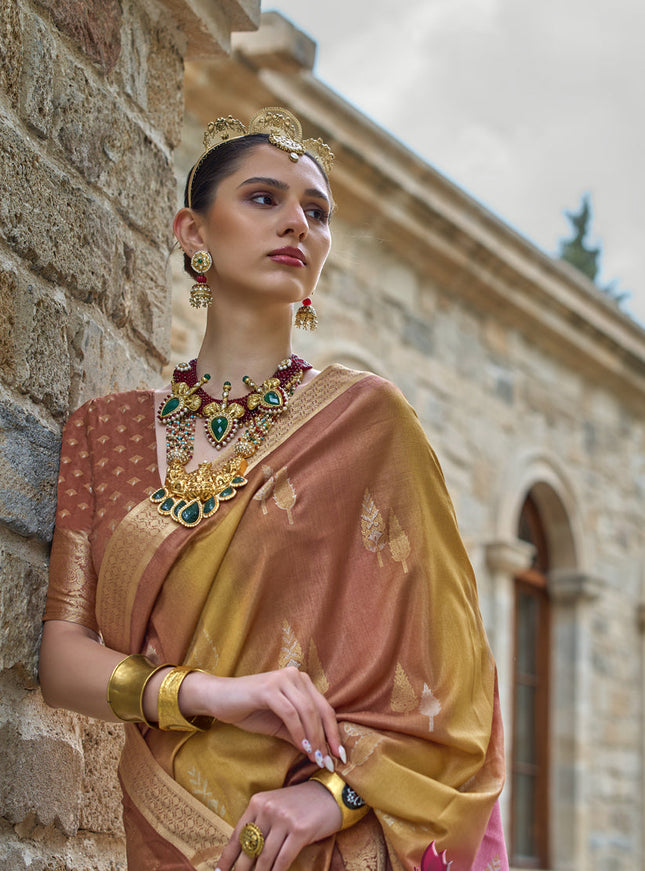 Mustard Silk Printed Saree