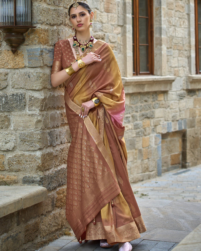 Mustard Silk Printed Saree
