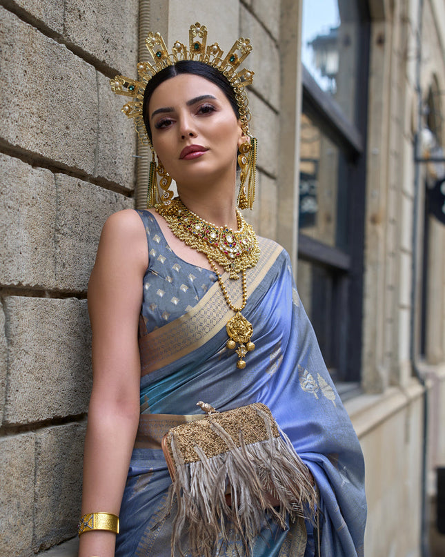 Periwinkle Silk Printed Saree